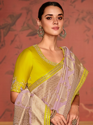 Light Pink Banarasi Silk Saree With Golden Weaving