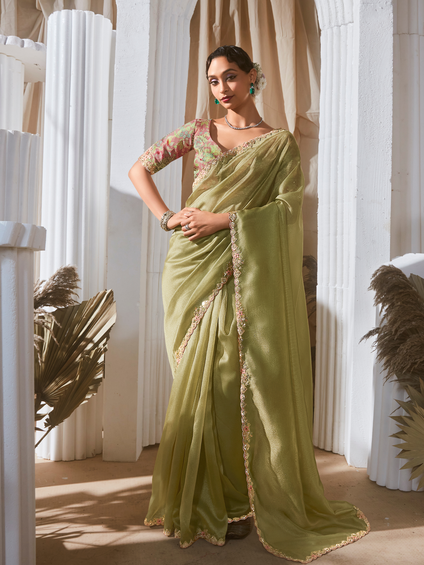 Varnika Organza Tissue Saree in Sea Green