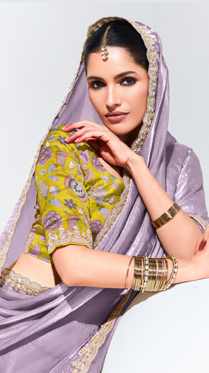 Purple Pure Silk Saree with Crushed Texture