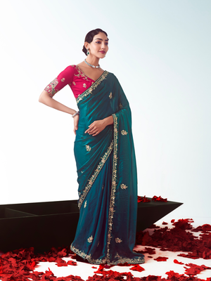 Teal Silk Saree Partywear Saree