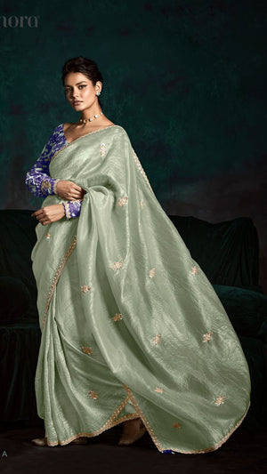 See Green Designer Organza Saree: Effortless Elegance for Every Occasion