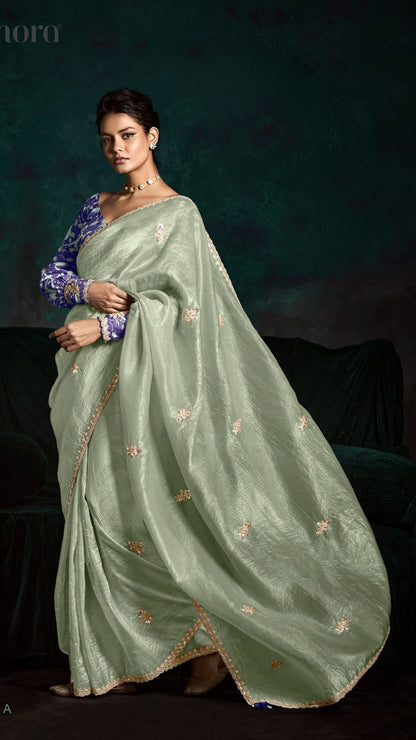 See Green Designer Organza Saree: Effortless Elegance for Every Occasion