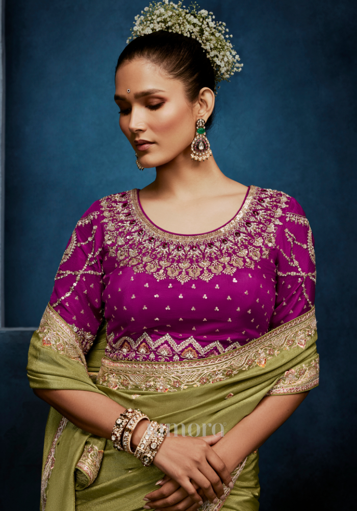 Haritangi Gadwal Tissue Saree Olive Green