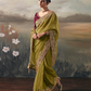 Olive Green Art Silk Saree with Embroidered Border and Maroon Blouse