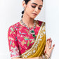YELLOW SAREE WITH FLORAL-PRINT BLOUSE – RADIANT ELEGANCE