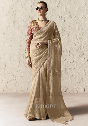 Mayurika Organza Silk Saree Off-White Gold