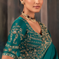 Teal Fancy Silk Saree with Heavy Embroidery and Matching Blouse