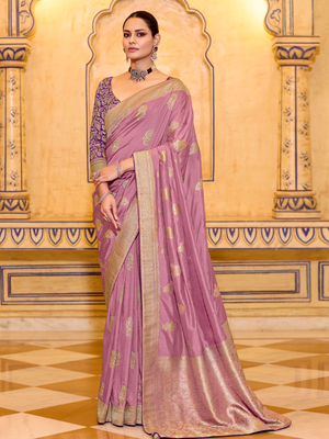 Gulnaar Silk Banarasi Saree In Rose