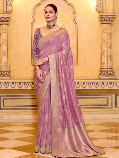 Gulnaar Silk Banarasi Saree In Rose