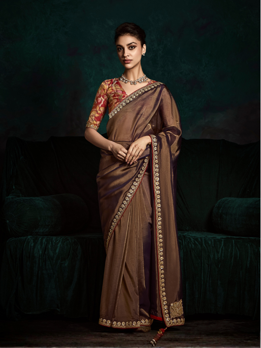 Tarini Tissue Silk Saree In Brown