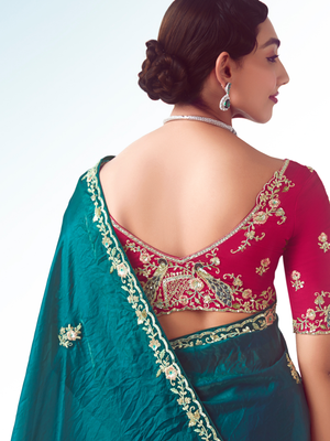 Teal Silk Saree Partywear Saree