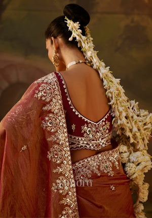 Shehnaz Shimmer Silk Heavy Border Saree in Bronze Copper