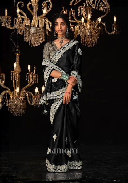 Dark Pearl Premium Tissue Saree In Black