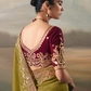 Olive Green Art Silk Saree with Embroidered Border and Maroon Blouse