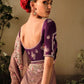 Brown Soft Silk Saree With Floral Embroidery & Purple Blouse