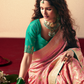 Peach Weaving Banarasi Saree with Sea Green Blouse