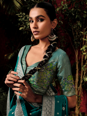 Teal Green Silk Saree By Kimora