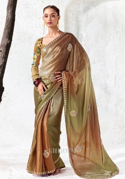 Mayura Olive Bronze Ombre Soft Silk Saree