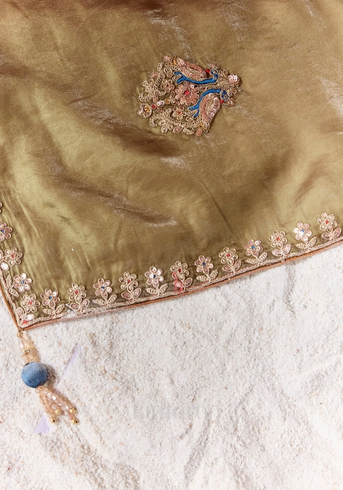 Mayura Olive Bronze Ombre Soft Silk Saree