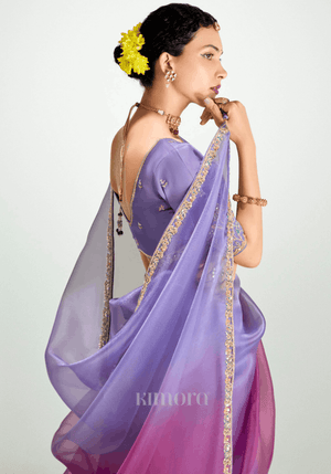 Zehra Organza Tissue Saree In Pink And Lavender