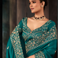 Teal Fancy Silk Saree with Heavy Embroidery and Matching Blouse