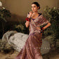 Brown Soft Silk Saree With Floral Embroidery & Purple Blouse