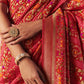 Pure Georgette Bandhani Saree with Traditional Floral Weave & Contrast Blouse