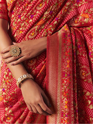 Pankh Pure Khaddi Georgette Bandhej Saree In Red