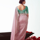 Baby Pink Organza Silk Saree with Green Silk Blouse – Zari & Sequins Work