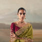 Olive Green Art Silk Saree with Embroidered Border and Maroon Blouse