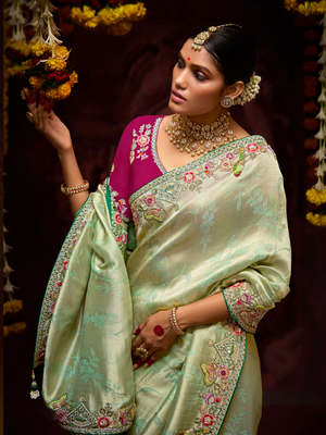 Sea Green Banarasi Silk Saree With Havy Work
