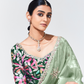 Sea Green Pure Tissue Silk Saree with Crushed Finish & Multicolor Blouse