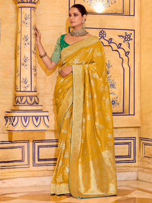 Vesvika Silk Banarasi Saree In Yellow