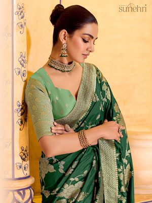 Vanika Silk Banarasi Saree In Green