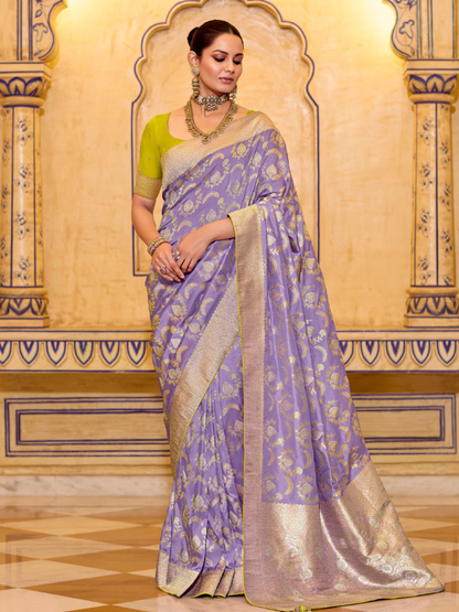 Lavika Silk Banarasi Saree In Lavender