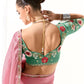Pink Silk Organza Saree with Green Blouse