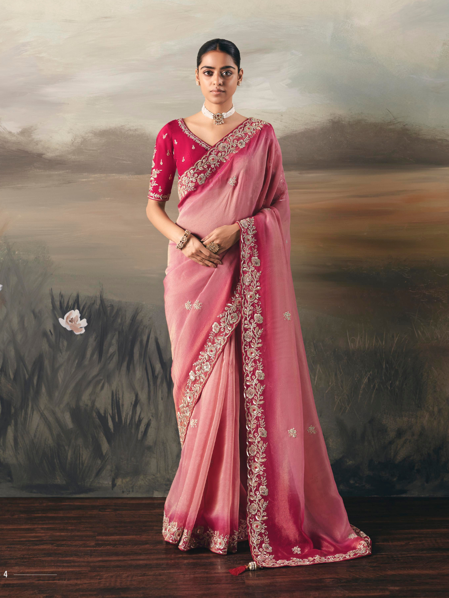 Pink Queen Tissue Silk Saree In Pink