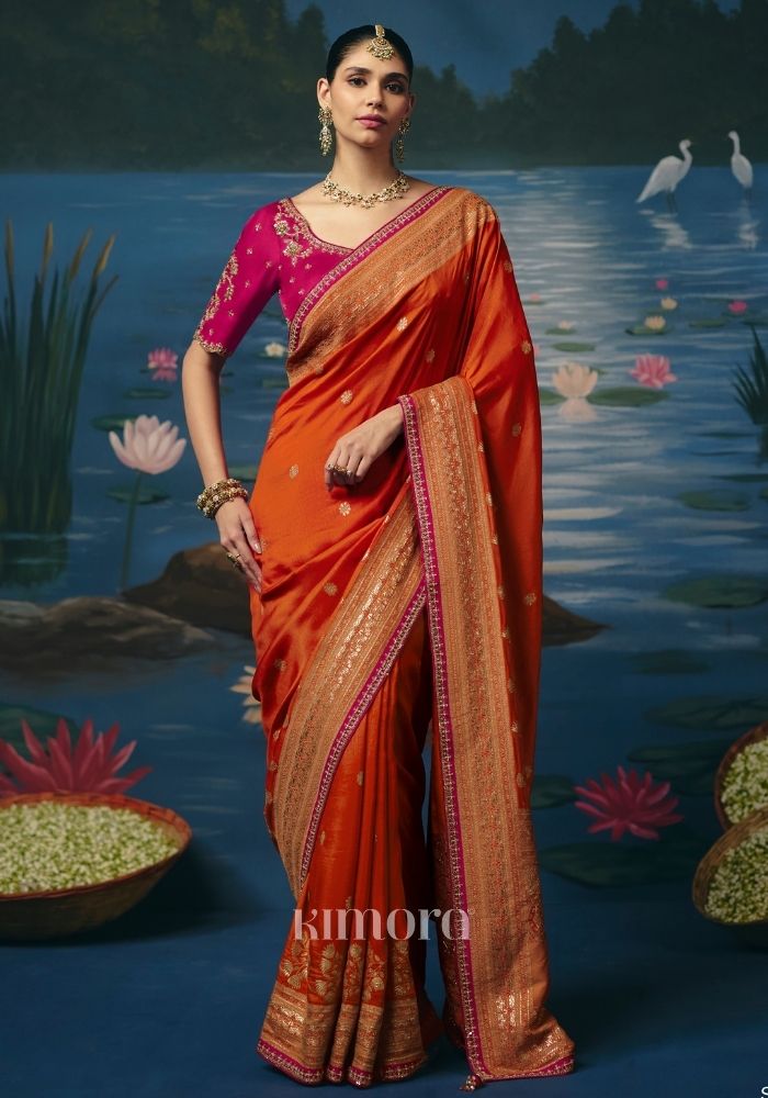 Mrinalini Weaving Handcrafted Saree In Orange