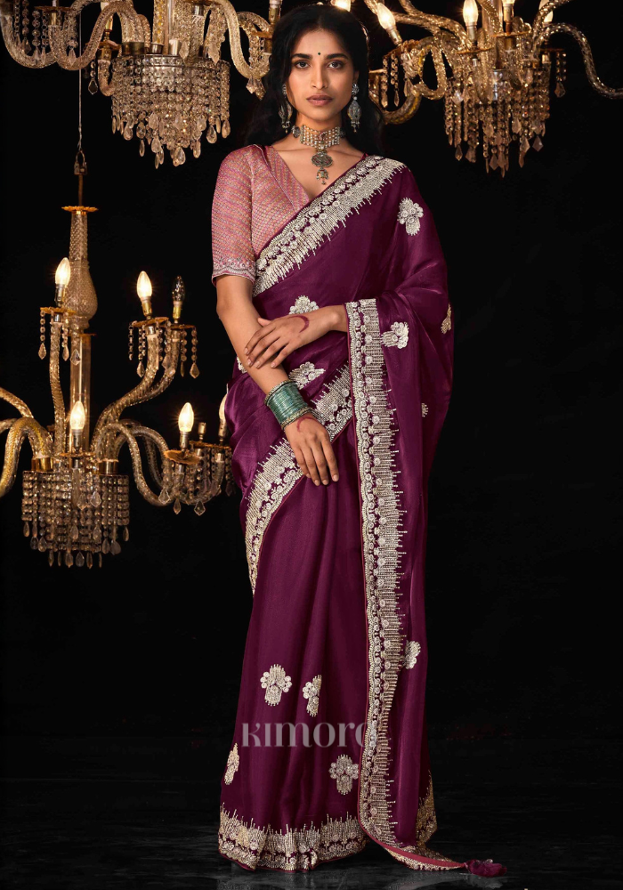 Wineera Premium Tissue Saree In Wine