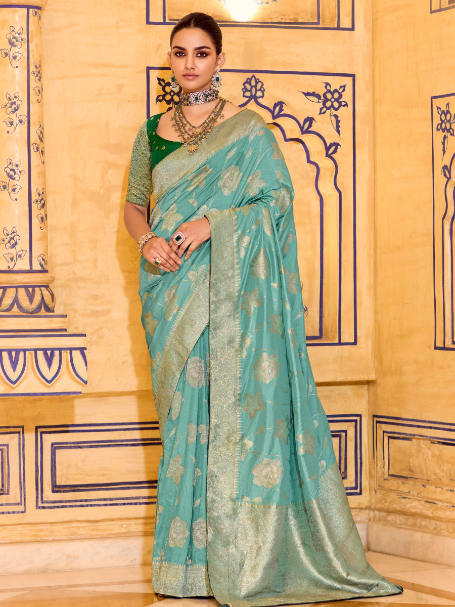 Nevya Banarasi Saree In Sea Green