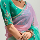 Gulbagh Tissue Silk Saree In Light Green And Soft Pink