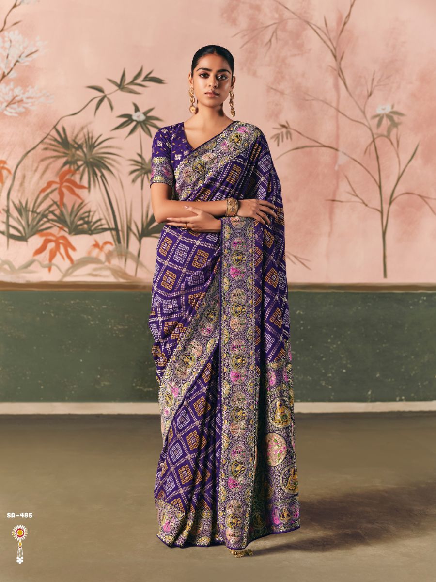 Neelmor Pure Khaddi Georgette Bandhej Saree in Royal Violet