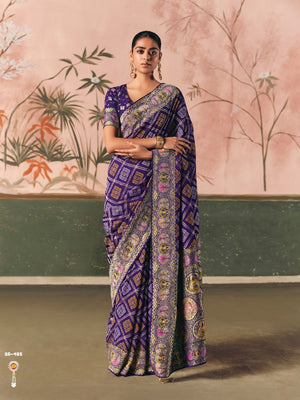Purple Pure Georgette Bandhani Saree With Detailed Border