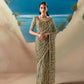 Olive Green Organza Tissue Silk Hand Embroidered Bridal Saree