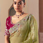 Light Green Fancy Fabric Saree with Thread & Sequin Work and Maroon Blouse