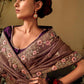 Brown Soft Silk Saree With Floral Embroidery & Purple Blouse