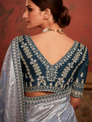 Silver Banarasi Silk Saree