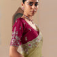 Light Green Fancy Fabric Saree with Thread & Sequin Work and Maroon Blouse