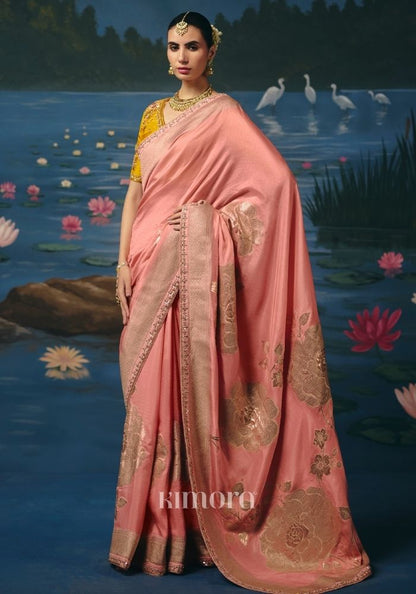 Kavyanjali Weaving Handcrafted Saree In Rose Pink