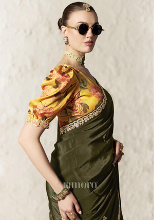 Peetambara Soft Silk Saree Mehendi  Green